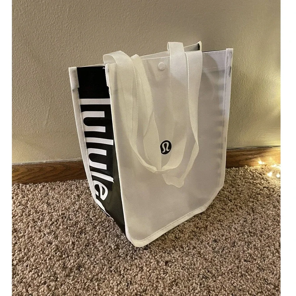 SOLD***Lululemon- Small Reusable Tote Bag Snap Button Close White 9" x 12" - Picture 1 of 5